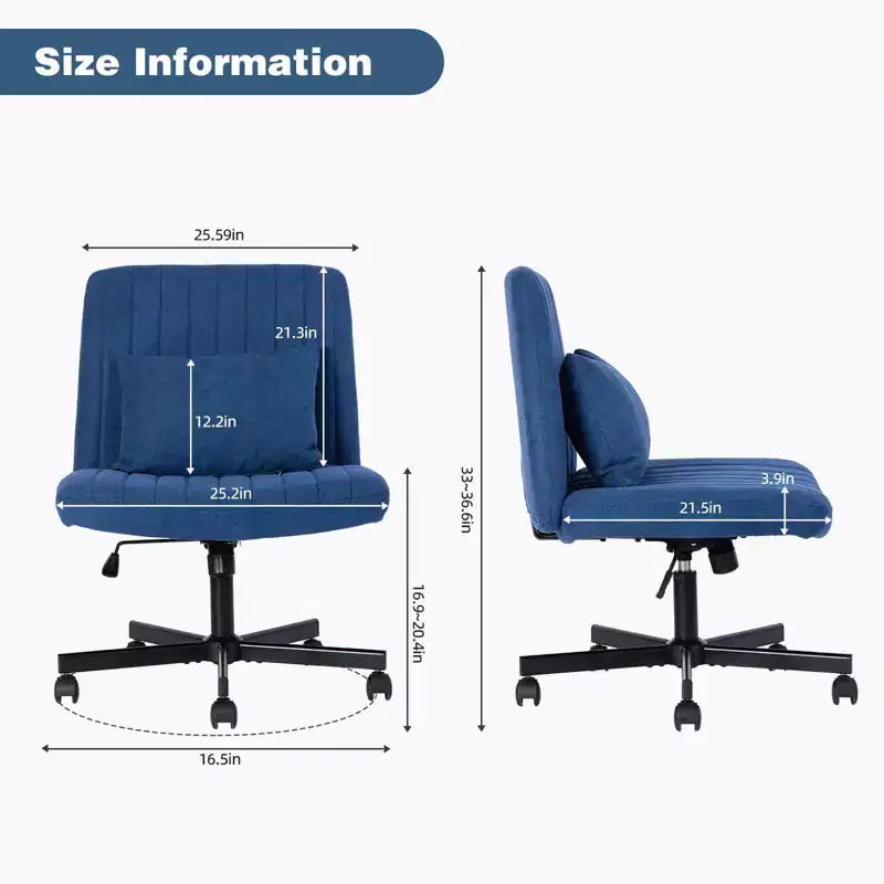 Sedia da ufficio senza braccioli regolabile, gambe incrociate, velluto/lino, girevole a 360°