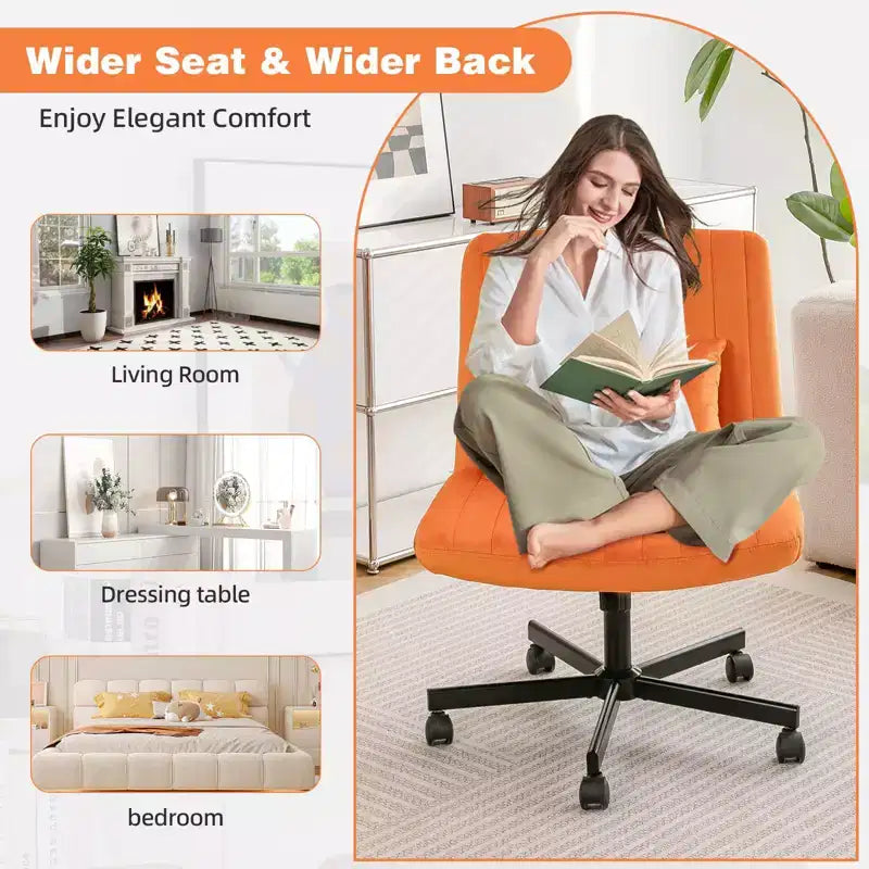 Sedia da ufficio senza braccioli regolabile, gambe incrociate, velluto/lino, girevole a 360°