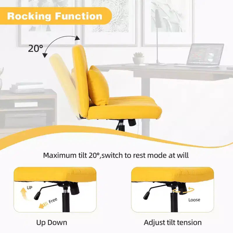 Sedia da ufficio senza braccioli regolabile, gambe incrociate, velluto/lino, girevole a 360°