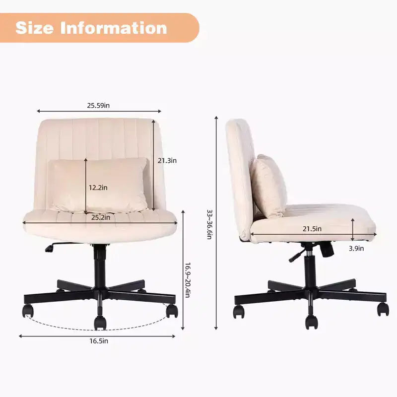 Sedia da ufficio senza braccioli regolabile, gambe incrociate, velluto/lino, girevole a 360°