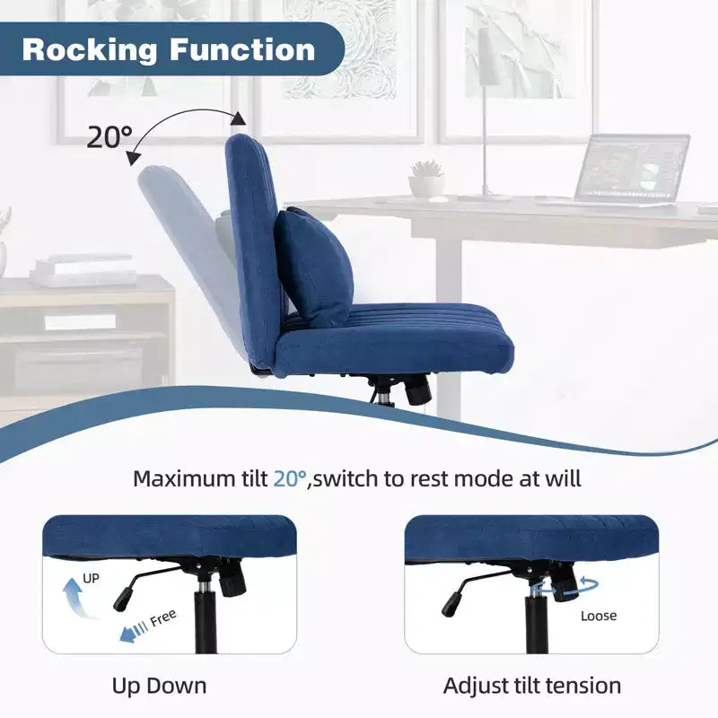 Sedia da ufficio senza braccioli regolabile, gambe incrociate, velluto/lino, girevole a 360°