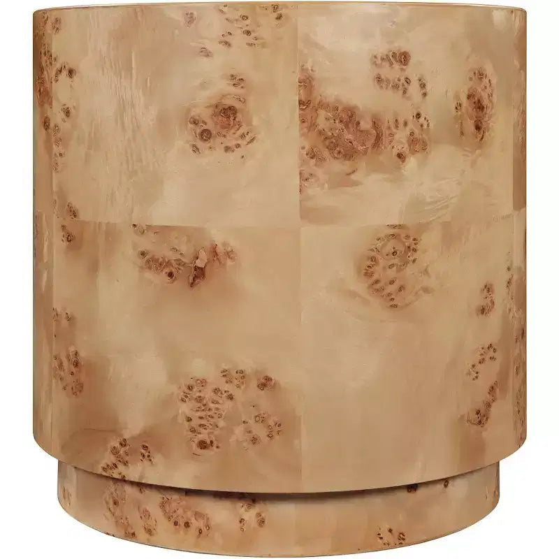 Tavolino rotondo in legno di frassino naturale Burl, design Art Déco, capacità 90 kg, 46x46x46 cm