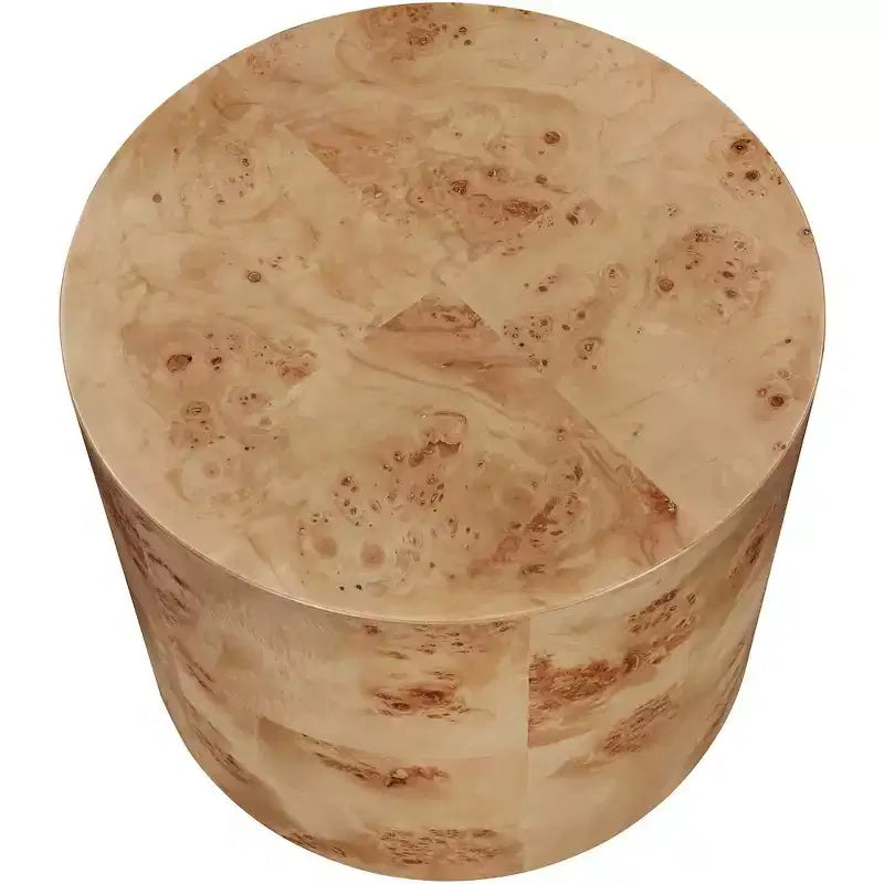 Tavolino rotondo in legno di frassino naturale Burl, design Art Déco, capacità 90 kg, 46x46x46 cm