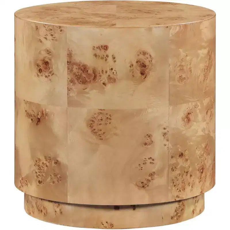 Tavolino rotondo in legno di frassino naturale Burl, design Art Déco, capacità 90 kg, 46x46x46 cm