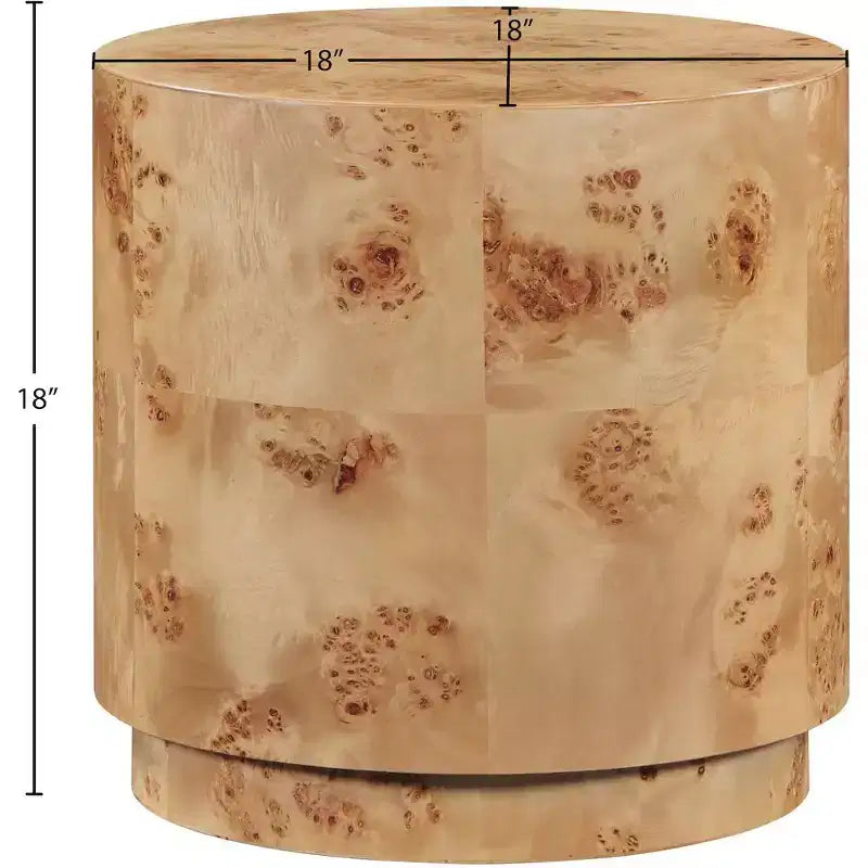 Tavolino rotondo in legno di frassino naturale Burl, design Art Déco, capacità 90 kg, 46x46x46 cm