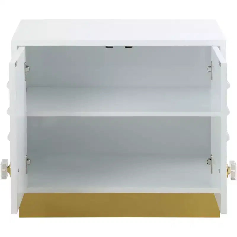Tavolino, laccato bianco lucido, base in acciaio dorato, 28x18x24 pollici