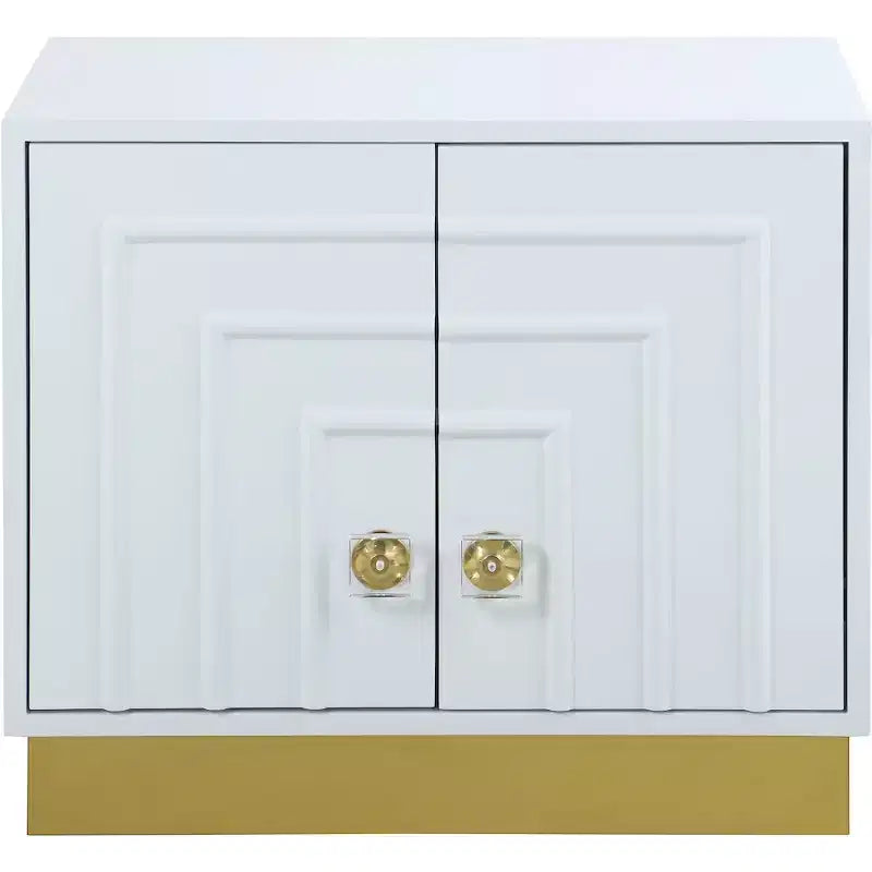Tavolino, laccato bianco lucido, base in acciaio dorato, 28x18x24 pollici