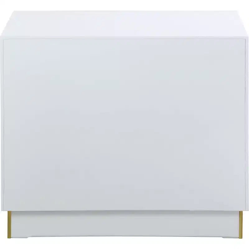 Tavolino, laccato bianco lucido, base in acciaio dorato, 28x18x24 pollici
