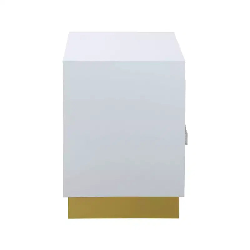 Tavolino, laccato bianco lucido, base in acciaio dorato, 28x18x24 pollici