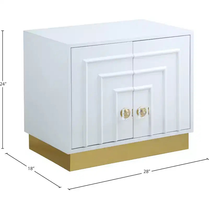 Tavolino, laccato bianco lucido, base in acciaio dorato, 28x18x24 pollici