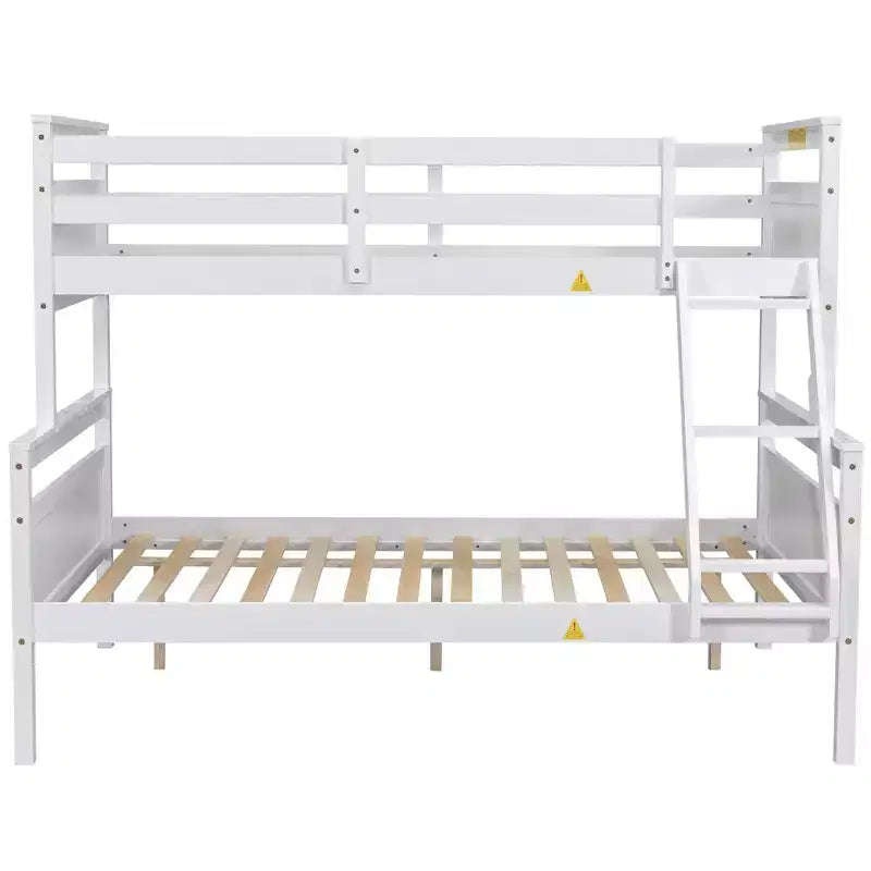 Letto a castello singolo sopra piazza e mezzo, sponda di sicurezza alta, scala larga, convertibile in 2 letti a piattaforma, legno di pino, bianco