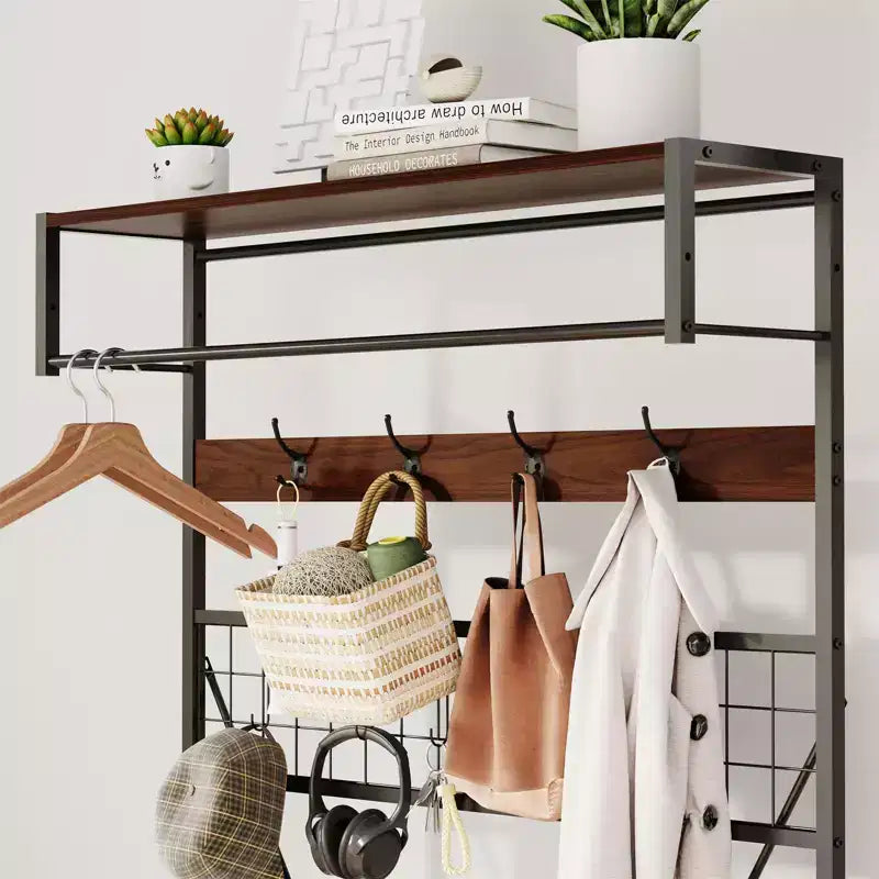 Mobile ingresso 5-in-1, Scarpiera e Appendiabiti con Panca e Ganci, 184 cm, per Ingresso, Corridoio, Camera da letto