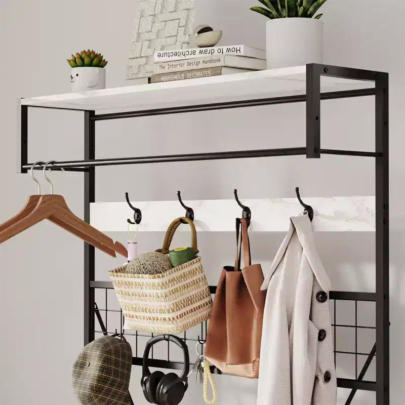 Mobile ingresso 5-in-1, Scarpiera e Appendiabiti con Panca e Ganci, 184 cm, per Ingresso, Corridoio, Camera da letto