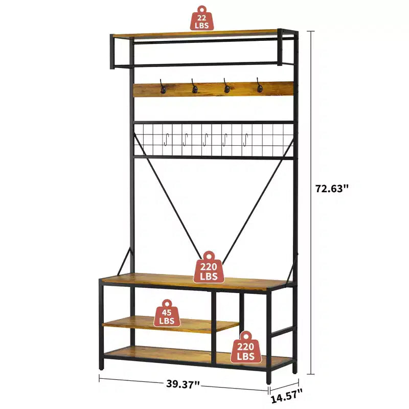Mobile ingresso 5-in-1, Scarpiera e Appendiabiti con Panca e Ganci, 184 cm, per Ingresso, Corridoio, Camera da letto