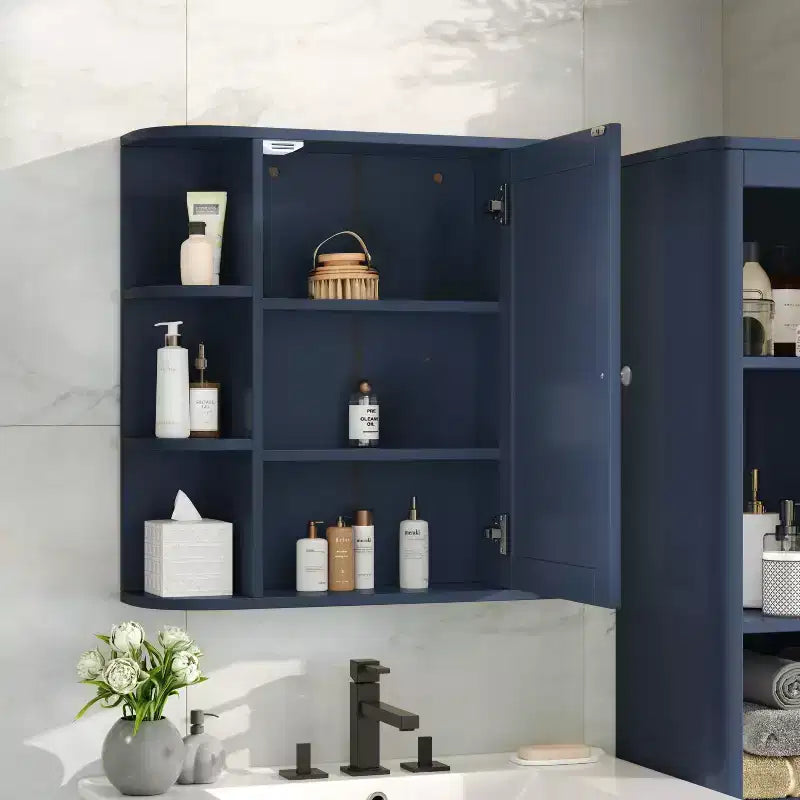Pensile per bagno con specchio, 8 ripiani, legno, 26x6,5x24,75 pollici, capacità 45 libbre
