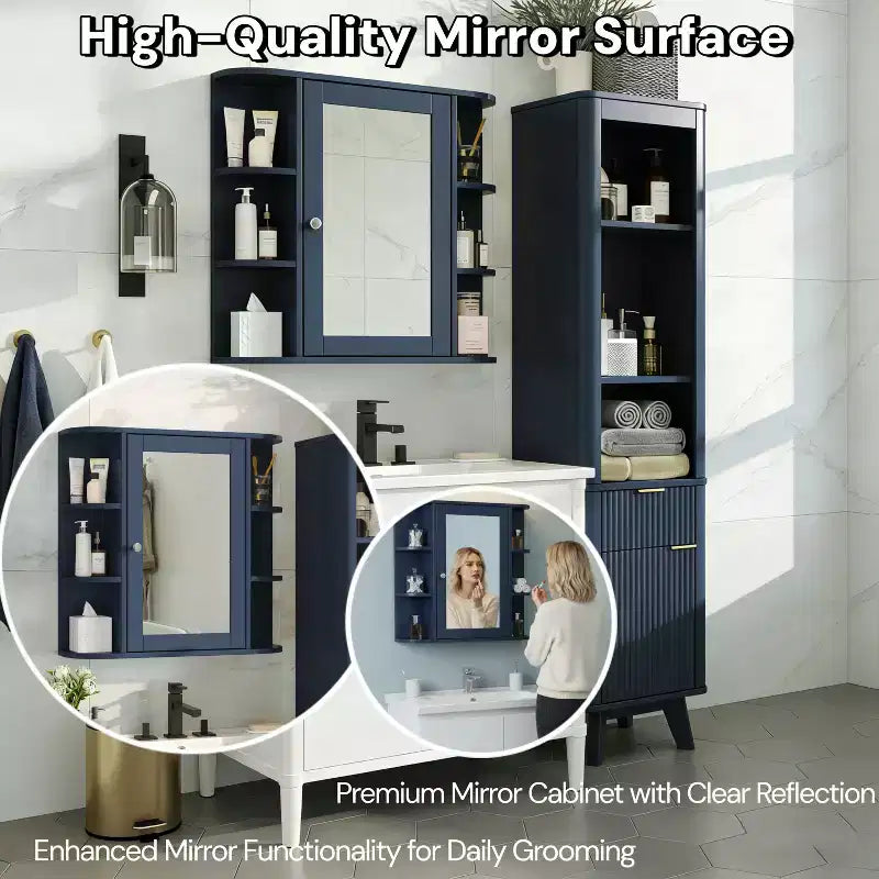 Pensile per bagno con specchio, 8 ripiani, legno, 26x6,5x24,75 pollici, capacità 45 libbre