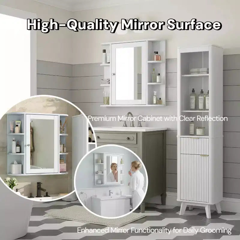 Pensile per bagno con specchio, 8 ripiani, legno, 26x6,5x24,75 pollici, capacità 45 libbre