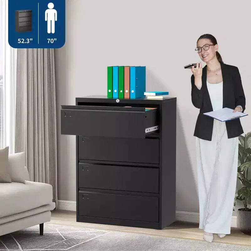 Classificatore laterale in acciaio a 4 cassetti con serratura per formati Letter/Legal/A4, ampio organizer per ufficio