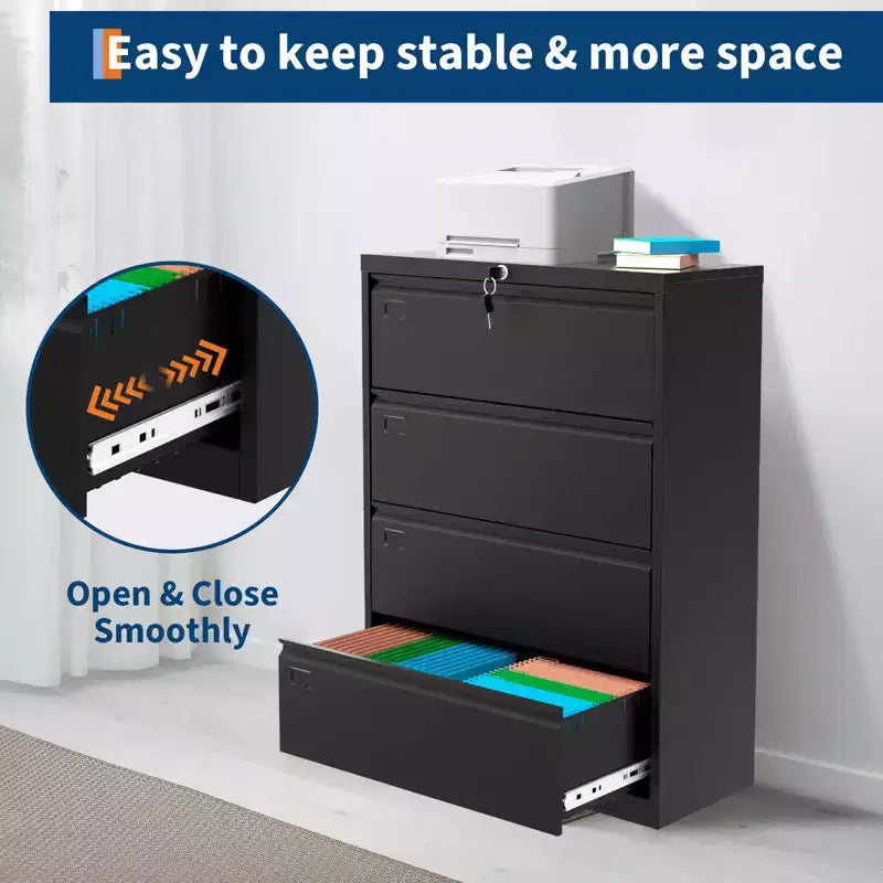 Classificatore laterale in acciaio a 4 cassetti con serratura per formati Letter/Legal/A4, ampio organizer per ufficio