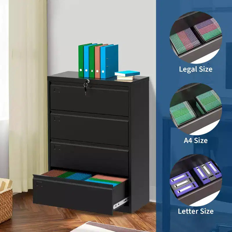 Classificatore laterale in acciaio a 4 cassetti con serratura per formati Letter/Legal/A4, ampio organizer per ufficio