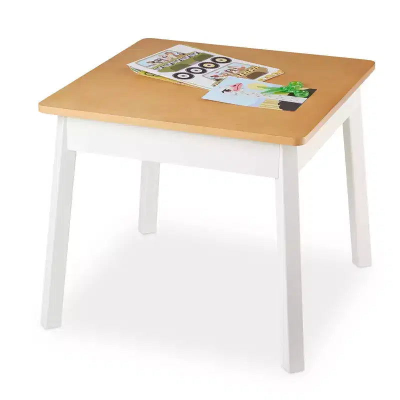 Tavolino quadrato in legno per bambini naturale/bianco, 4 posti, età 3-8 anni, facile montaggio
