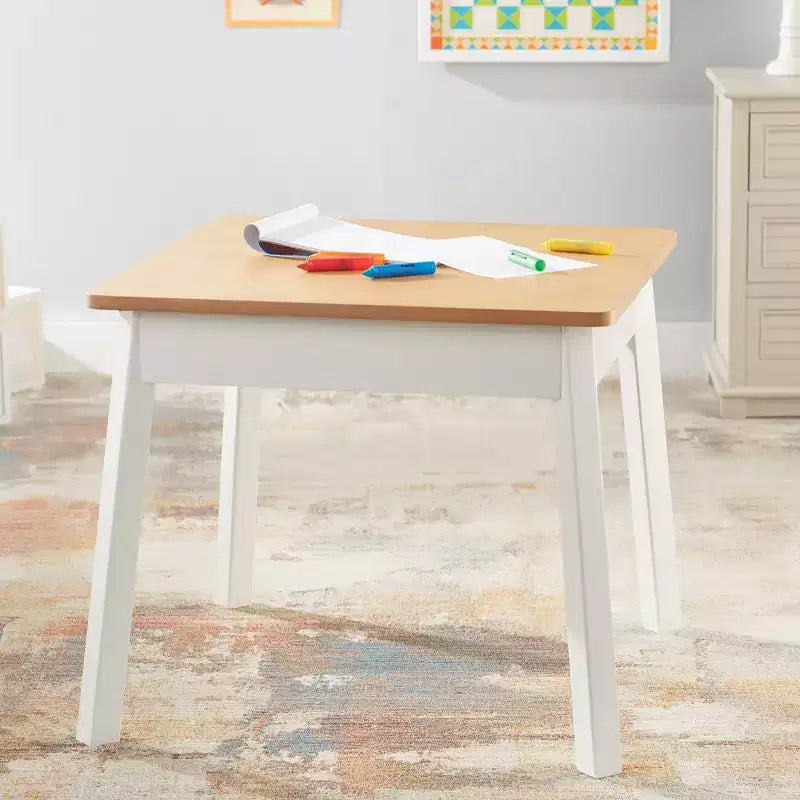 Tavolino quadrato in legno per bambini naturale/bianco, 4 posti, età 3-8 anni, facile montaggio