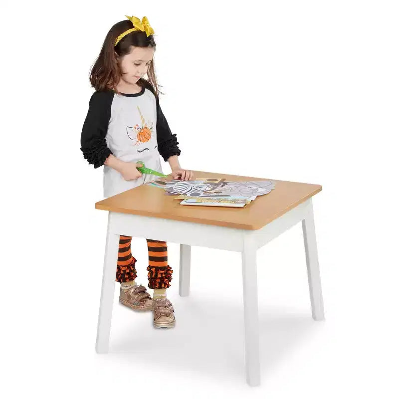 Tavolino quadrato in legno per bambini naturale/bianco, 4 posti, età 3-8 anni, facile montaggio