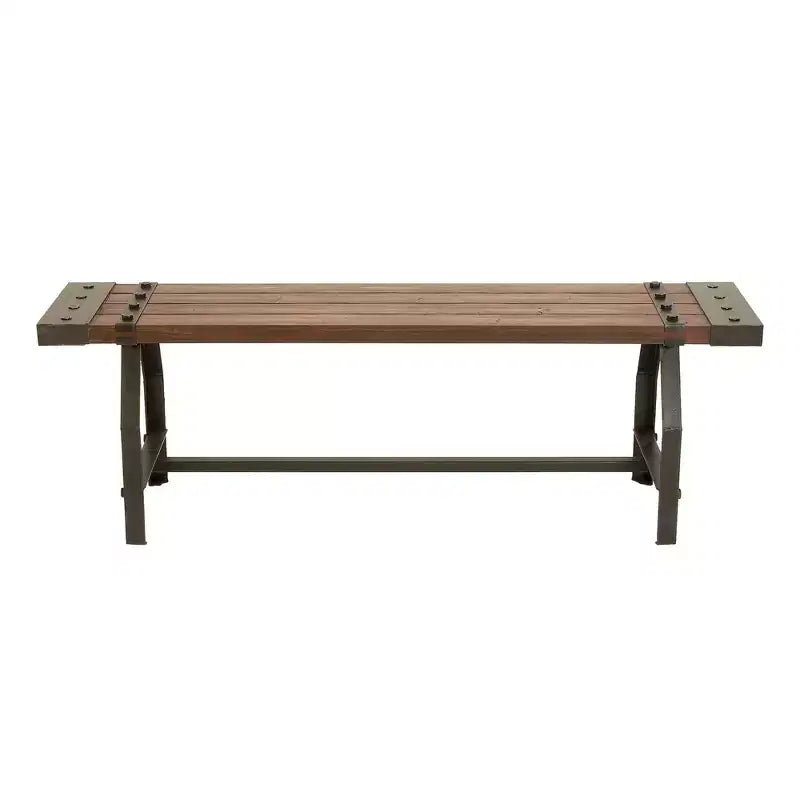 Panca industriale in legno e metallo, base a cavalletto, 3 posti, 140x33x46 cm, 181 kg di capacità