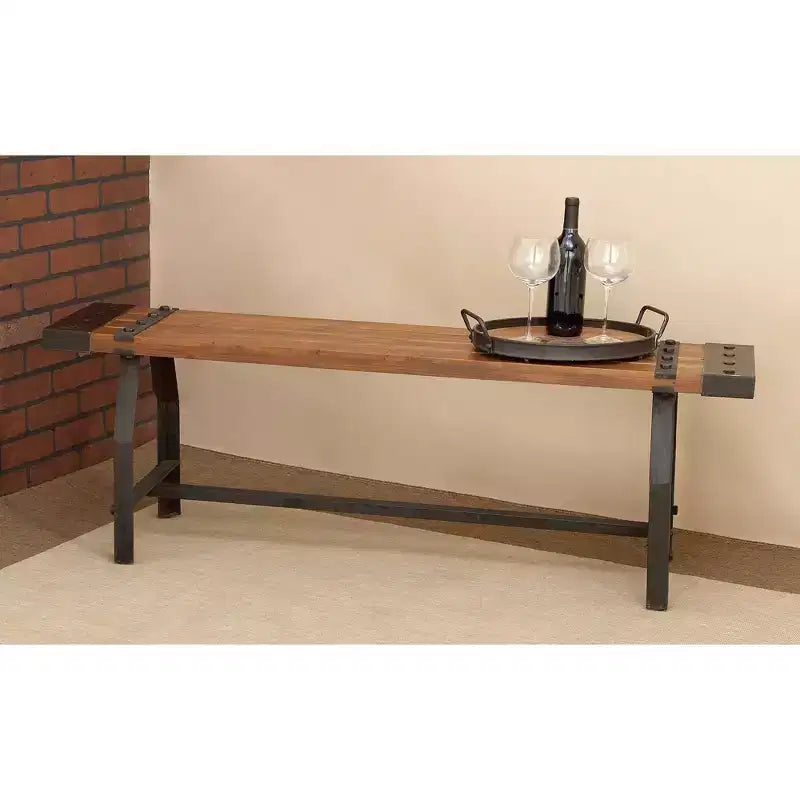Panca industriale in legno e metallo, base a cavalletto, 3 posti, 140x33x46 cm, 181 kg di capacità