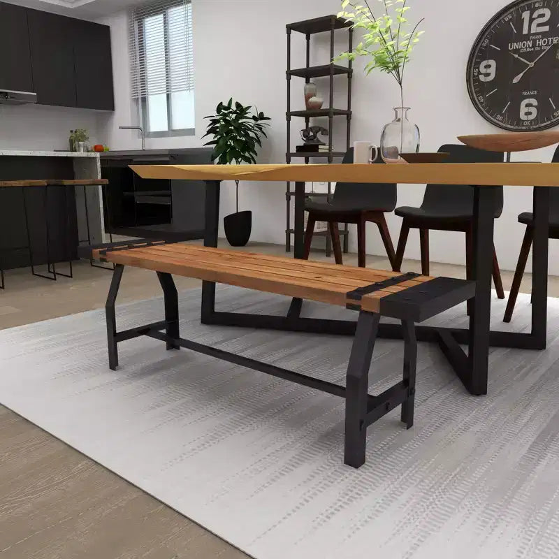 Panca industriale in legno e metallo, base a cavalletto, 3 posti, 140x33x46 cm, 181 kg di capacità