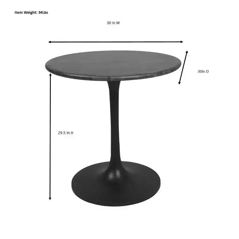 Tavolo da pranzo rotondo da 30", piano in legno di mango, base a piedistallo in alluminio dorato, 2 posti, non sono necessari attrezzi