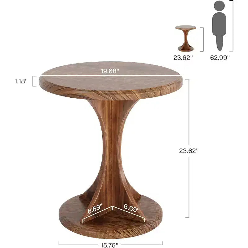 Tavolino rotondo in legno piccolo, piedistallo a clessidra, impermeabile e antigraffio, 50 cm di diametro, marrone